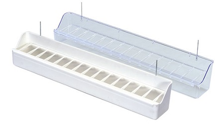 15 Inch Acrylic Trough Feeder  - 2GR - Clear or White Plastic - Finch and Canary Cage Accessory