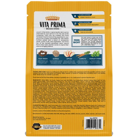 Sunseed Vita Prima Parakeet-Fortified Seed Mix-BACK-Lady Gouldian Finch Supplies-Glamorous Gouldians